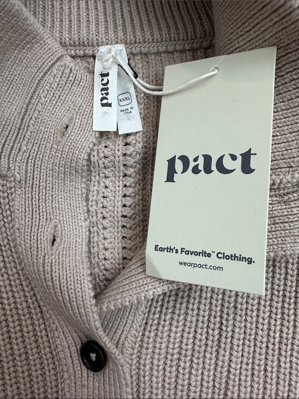 PACT size XXXL Organic Cotton Luxe Knit Henley Sweater in Flax Heather - Beige - Picture 6 of 8
